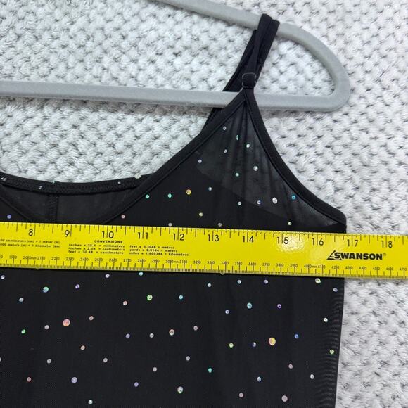 Shein Dress Womens L Black Rhinestone Sheer Slip Maxi Dress Front Slit Party - Picture 10 of 12